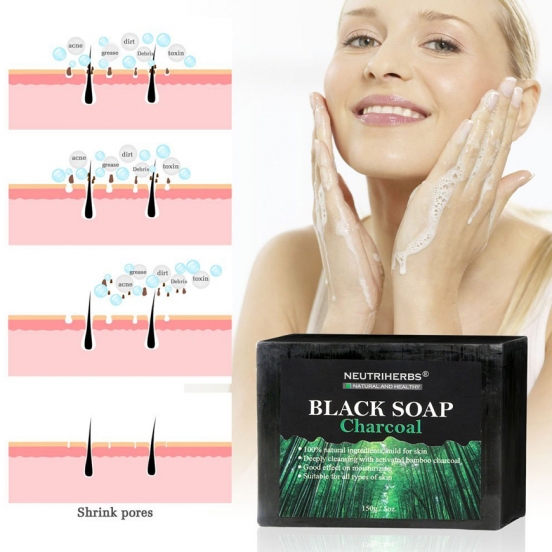 Черное мыло против прыщей, акне, черных точек Black Soap Charcoal Neutriherbs